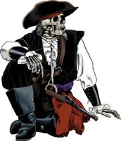 Sitting pirate skeleton